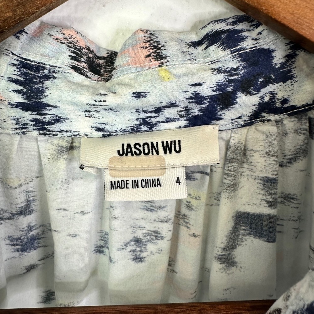 Jason Wu Blurred Poplin Belted Shirt Dress Blue Size 4 - Picture 6 of 9